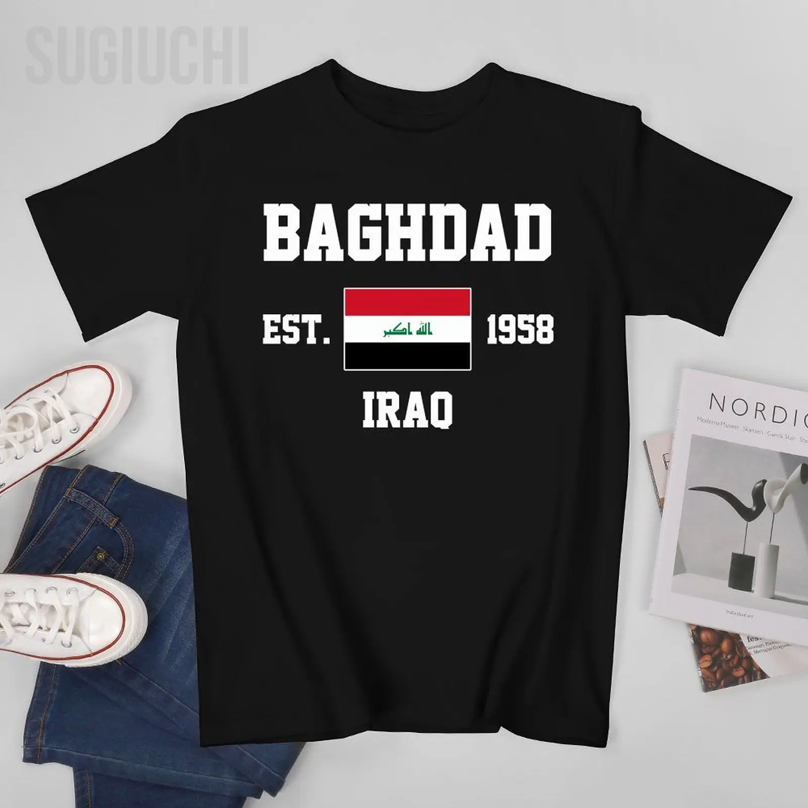 Patriotic Flag Iraq EST.1958 Baghdad Men Tshirt Tees T-Shirt O-neck T Shirts Women Boys Clothing 100% Cotton