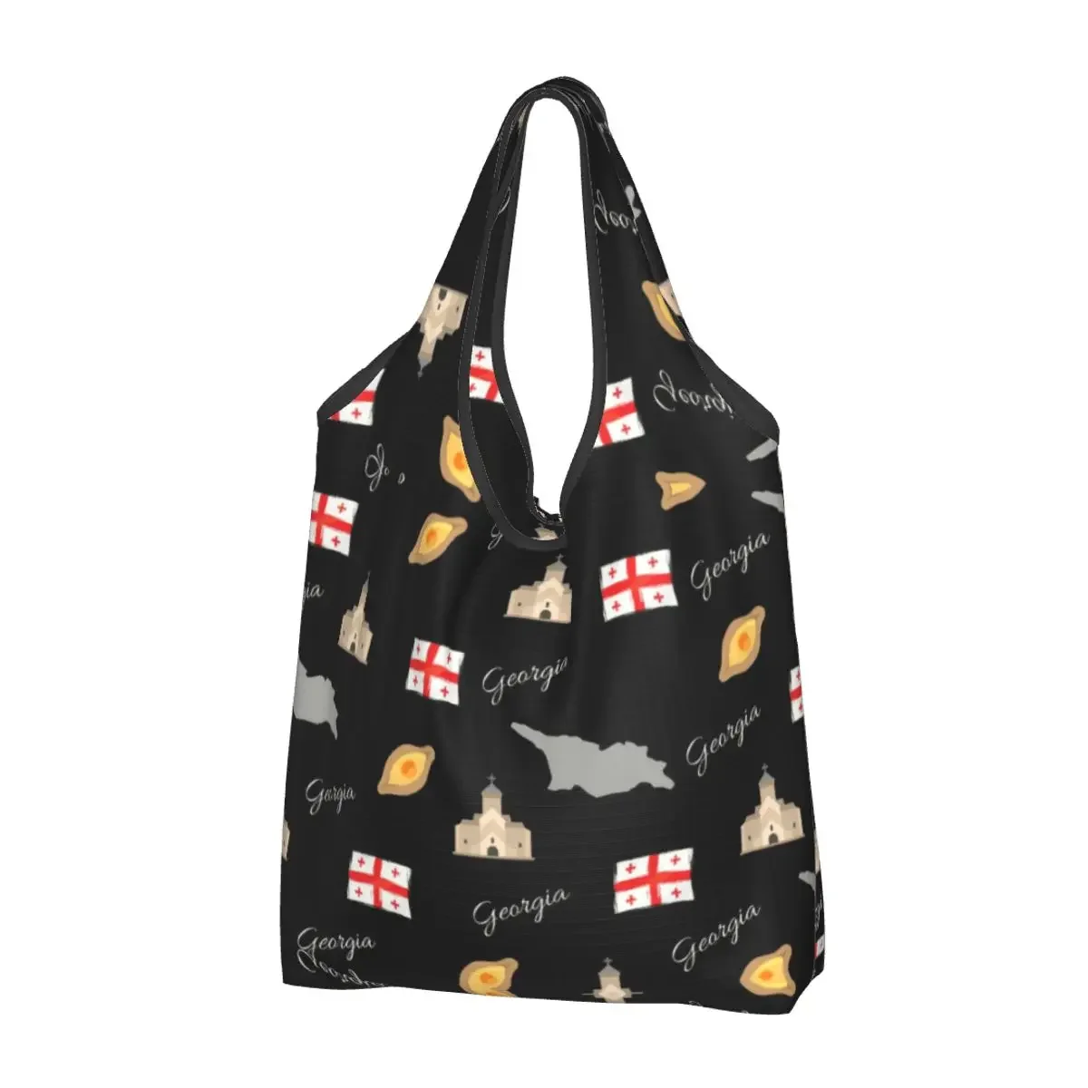 Custom Kawaii Printed Georgia Flag Mao Tote Shopping Bag Portable Shoulder Shopper Georgian Proud Patriotic Handbag