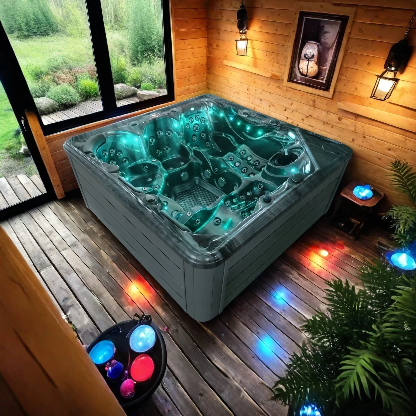 Jacuzzi Inflable para Exteriores, 130 Jets de Masaje, Bañera de Hidromasaje Portátil, Piscina Climatizada para Parejas y Relajación en el Jardín