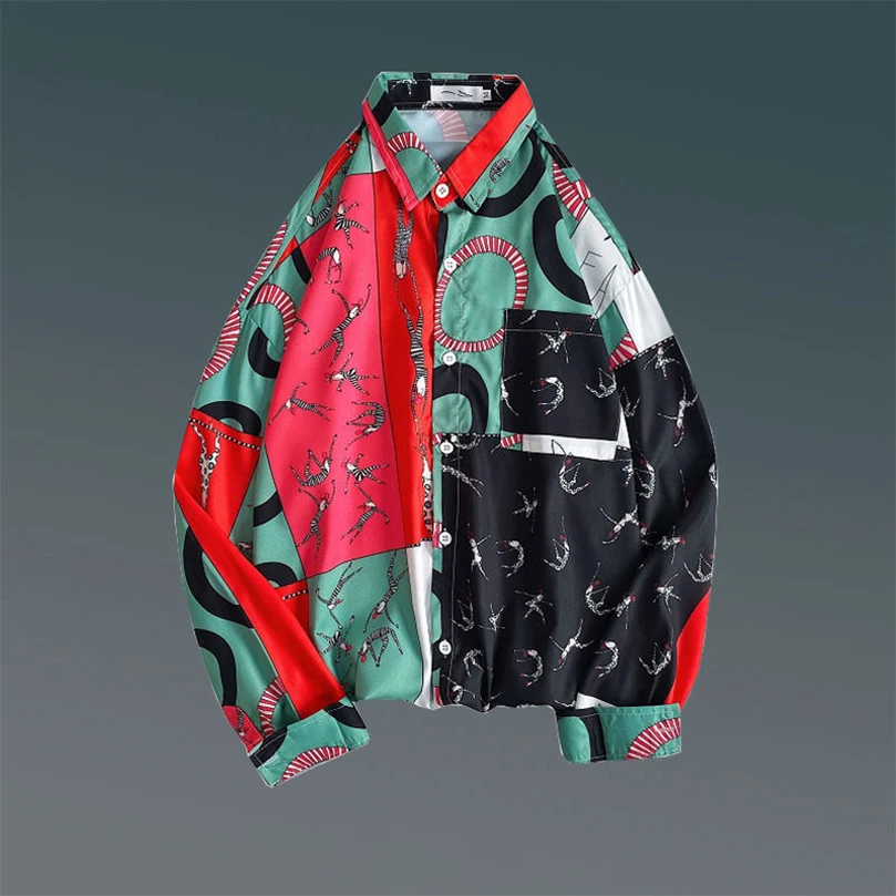 Spring Summer Patchwork Shirts Men Thin Oversize Sun Protection Long Sleeve Beach Shirts Vintage Cheap Harajuku Top Clothes 2023