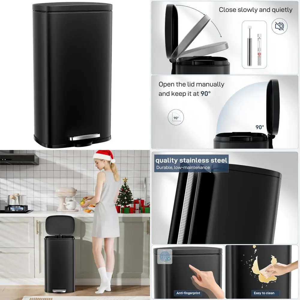

Stainless Steel 13.2 Gallon Step Trash Can with Soft-Close Lid and Removable Plastic Inner Bucket for Easy Cleaning