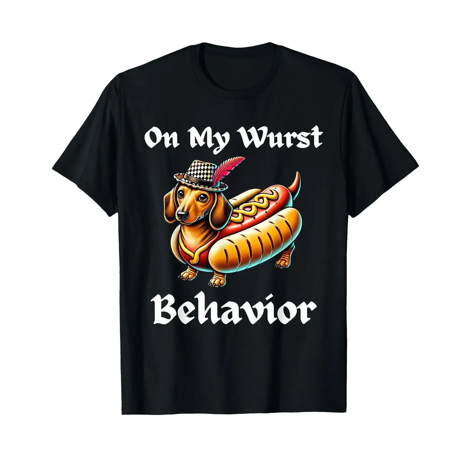 Funny Dachshund Dog Oktoberfest On My Wurst Behavior German T Shirt vintage Washed Top For Everyday Wear Stylish homme fashion