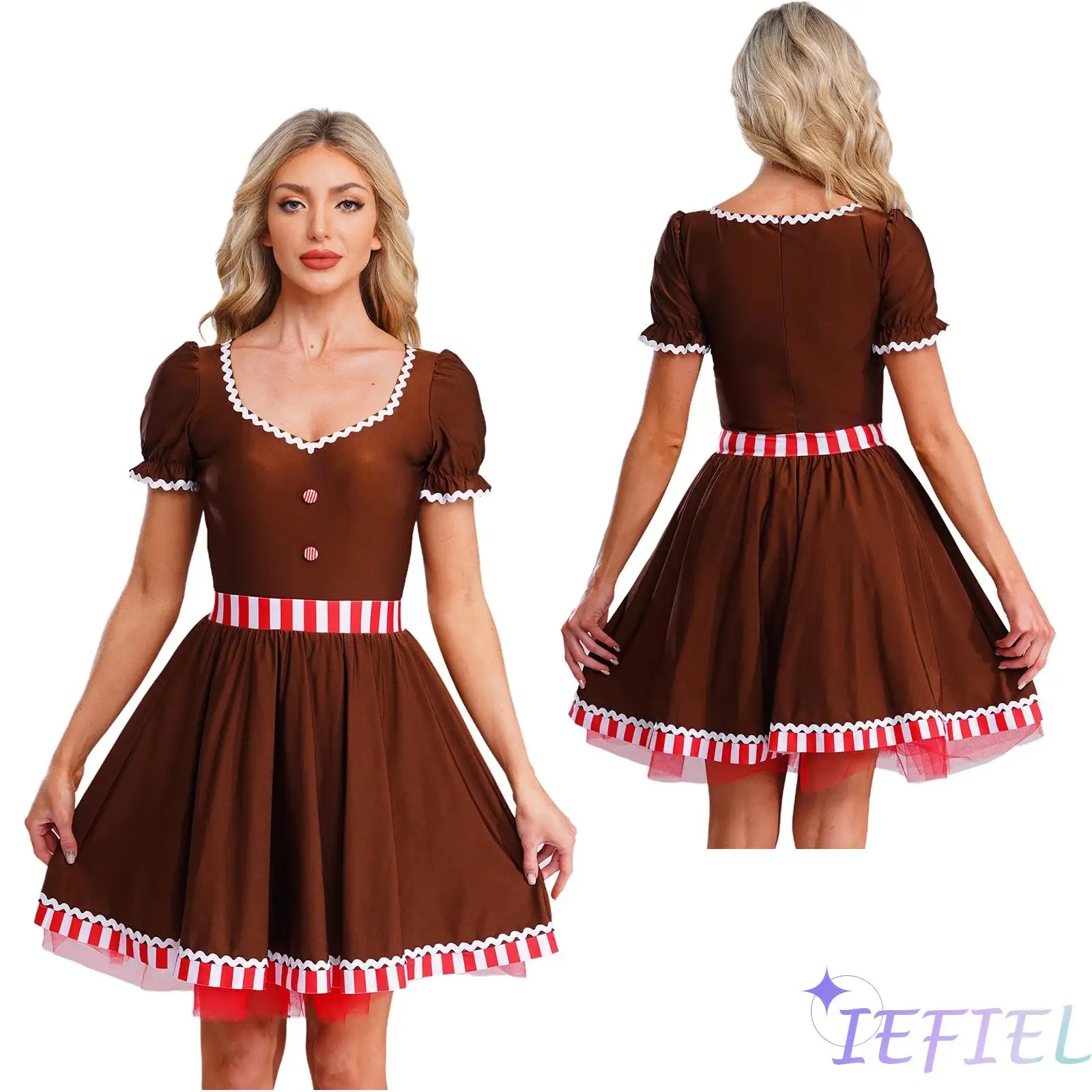 

Women Xmas Whimsical Holiday Tutu Dress with Contrast Color Invisible Back Zipper Christmas Dress for Halloween Roleplaying