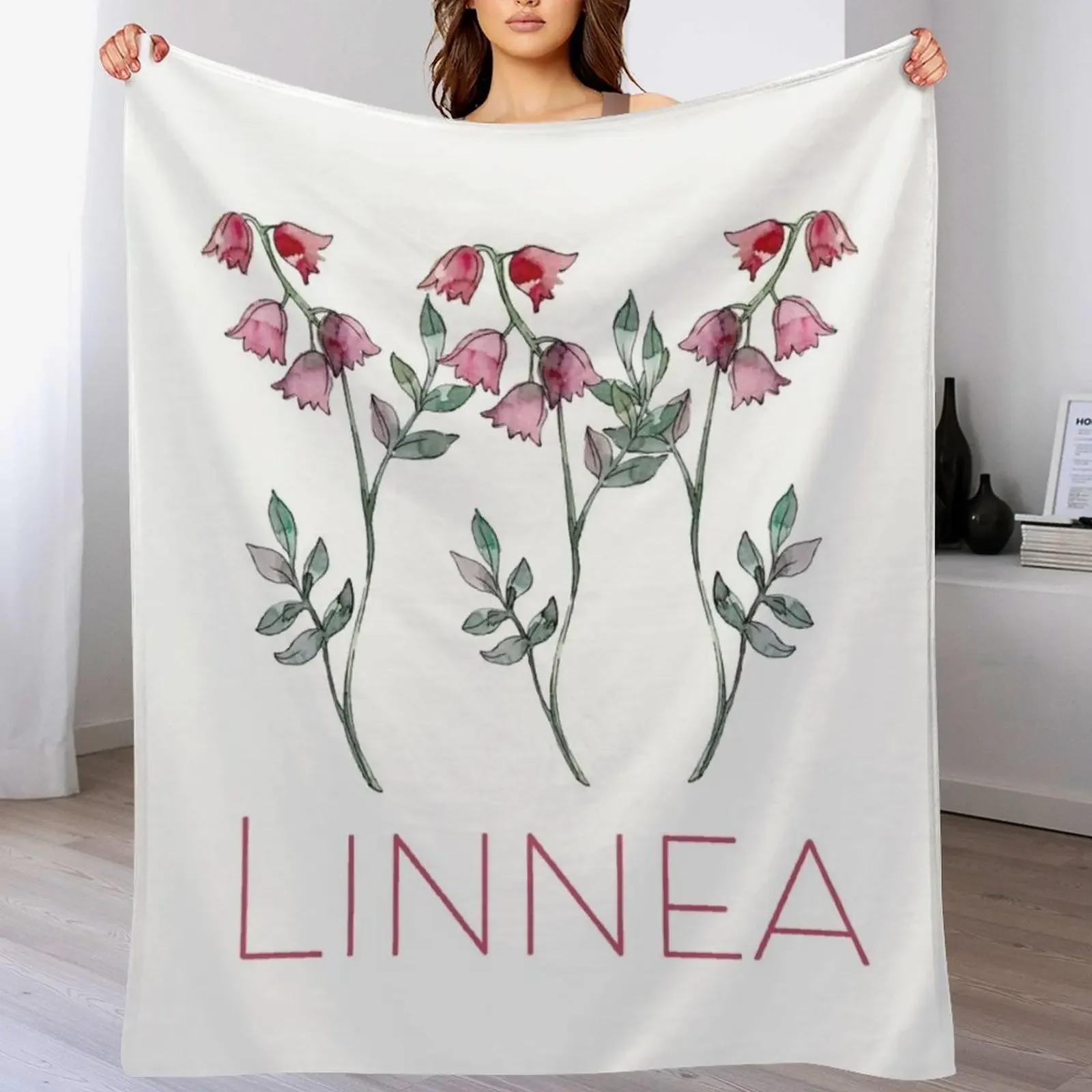 

Nordic Wildflower Linnea Twinflower Pretty Pink Flowers floral Throw Blanket Bed covers decorative Vintage Blankets