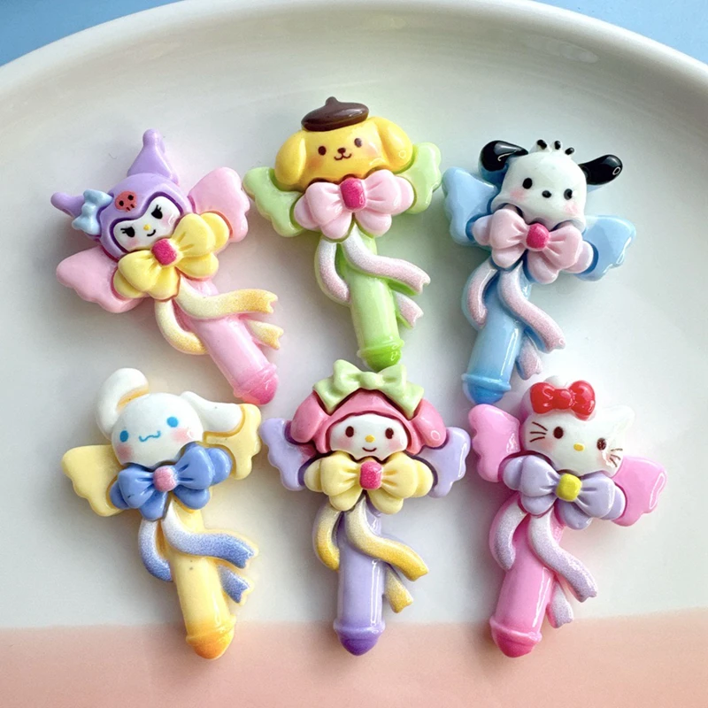 6Pcs New Kawaii large size Cartoon fairy Magic wand animal Kitten Resin Flat Back Scrapbook DIY Bow Decor Accessories Crafts A27