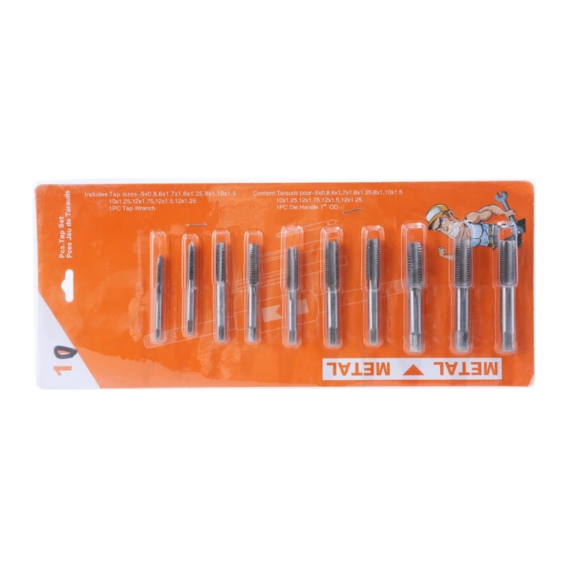 10Pcs Straight Fluted Screw Thread Metric Plug Hand Tap Drill Set Hand Tool