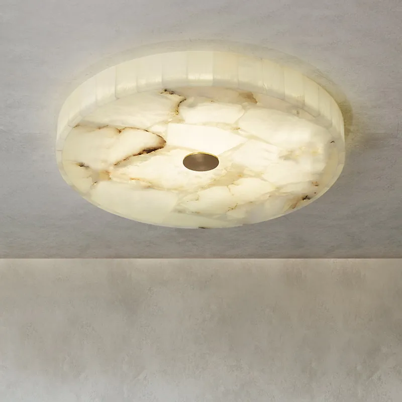 LED Natural Spanish Marble Ultra-thin Round Ceiling Lamp Bedroom Living Room Dining Room All-copper Spliced Alabaster Wall Lamp