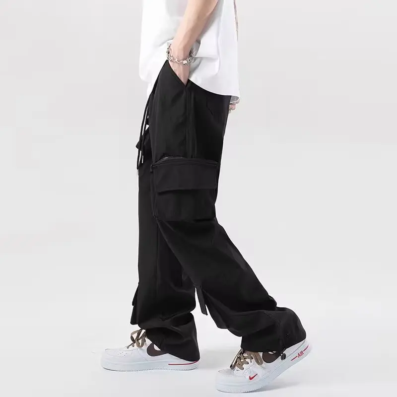 Cargo Pants for Men Drawstring High Waist Baggy All-match Simple Daily European Style Aesthetic Jogging Pantalones Chic Soft