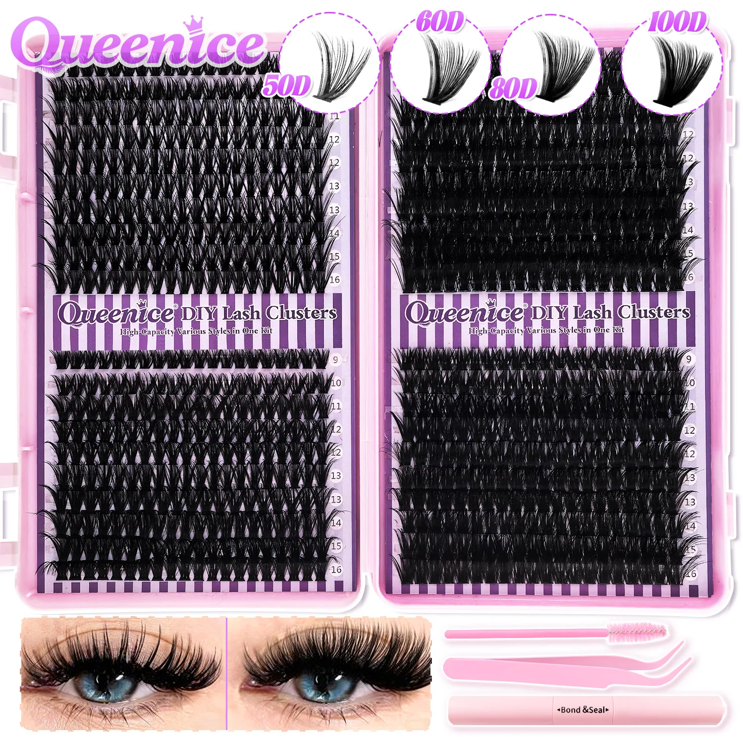 QUEENICE Wimpers Cluster DIY Lash Extension Gemengde Lade Clusters Wimpers Pluizige Individuele Wimpers Cat Eye Lash Extension