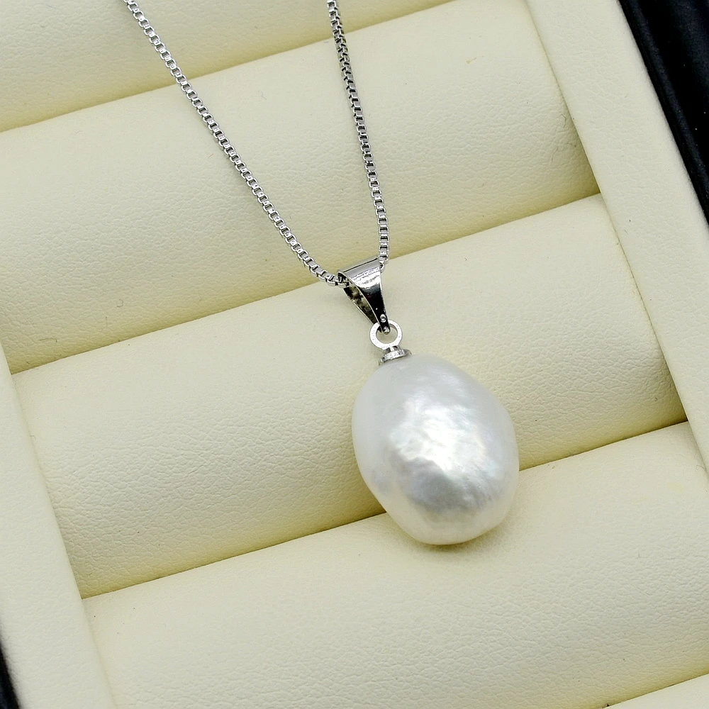 Pearl Pendant Necklace Natural Freshwater Pearl Silver Necklace Baroque Pearl Natural Shape Simple Style Women\'s Necklace