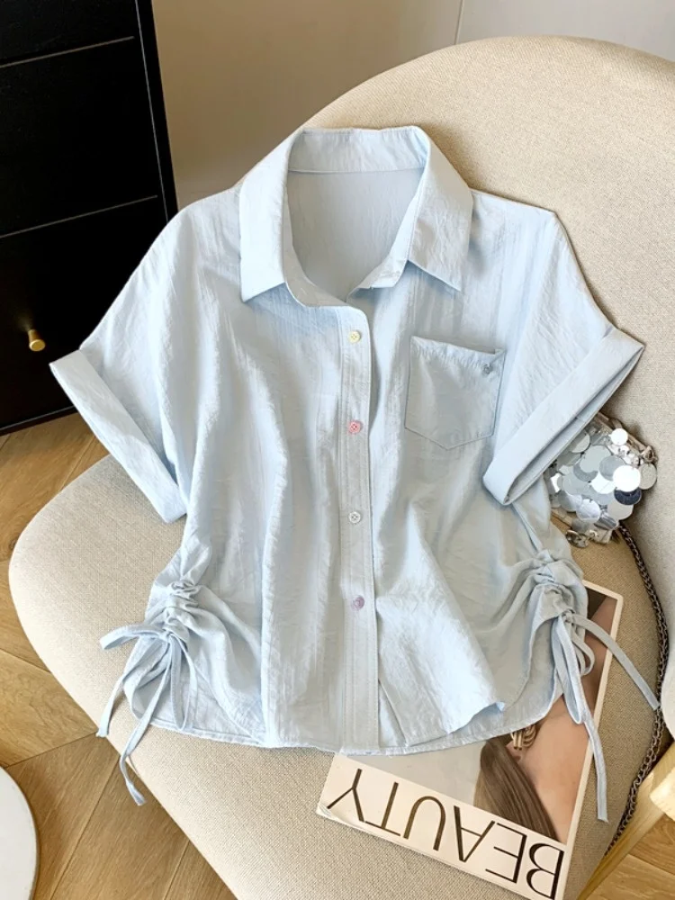 Blanc ort Sve décontracté irt femmes été 2025 nouveau Design ample coréen polyvalent ort Dstring haut trajet Sle