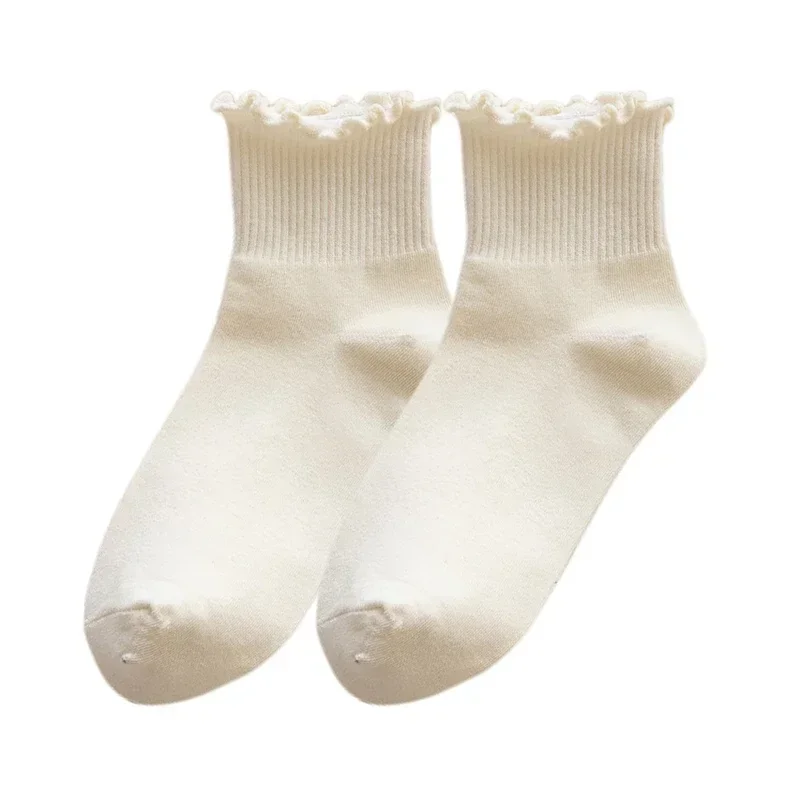 Cute Socks For Women New Spring Summer Japanese Style Breathable Girls Short Socks Kawaii Solid Socks Frilly Ruffle Socks Casual