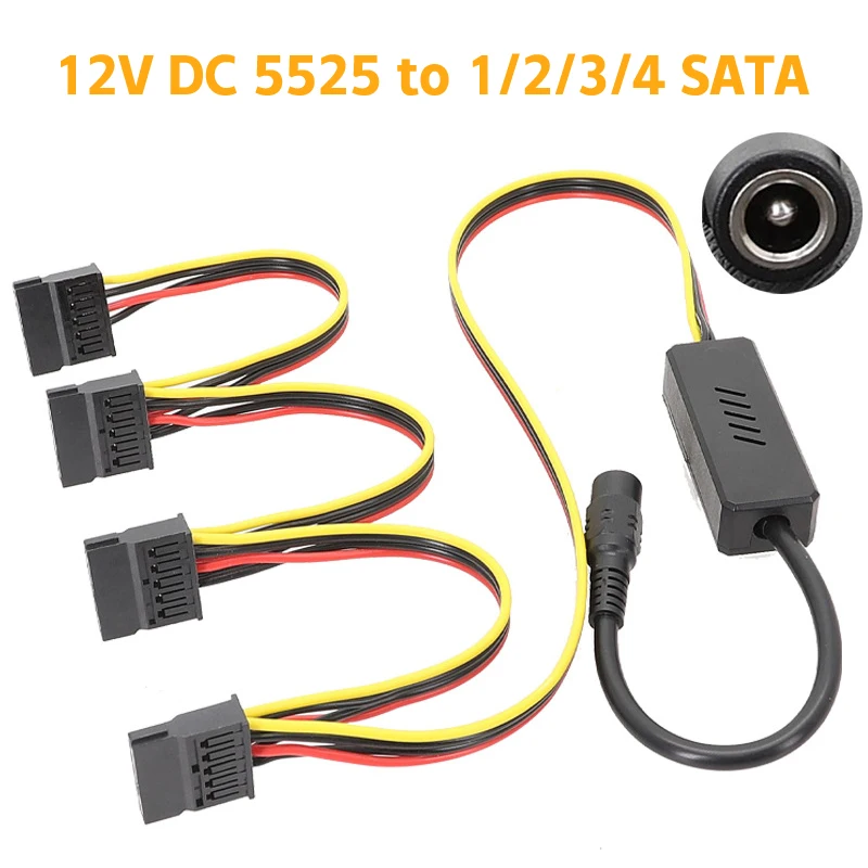 DC 5525 To SATA IDE Hard Drive Power Supply Cable DC 12V To 4Pin Molex/ SATA Hard Drive Cable Step-down Voltage Regulator