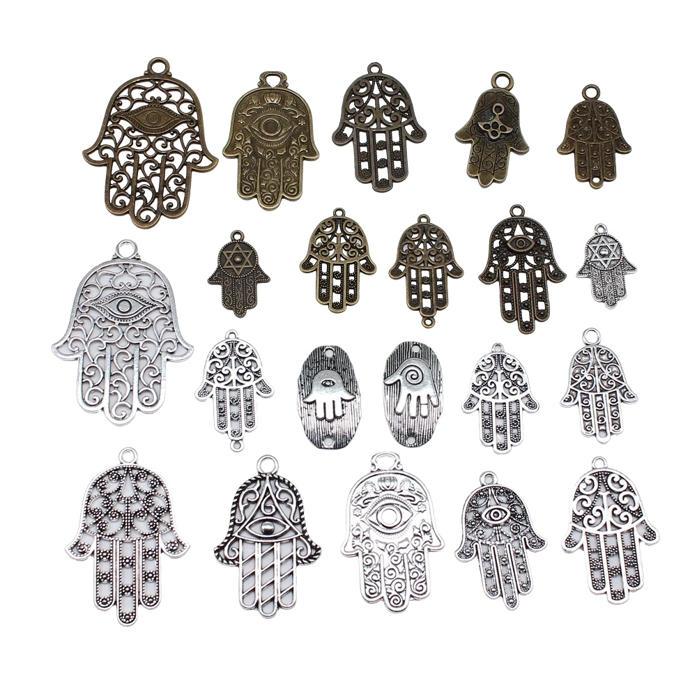 5pcs Big Fatima Hand Hamsa Palm Protection Pendant Charms For Necklace Keychain Making DIY Handmade Craft