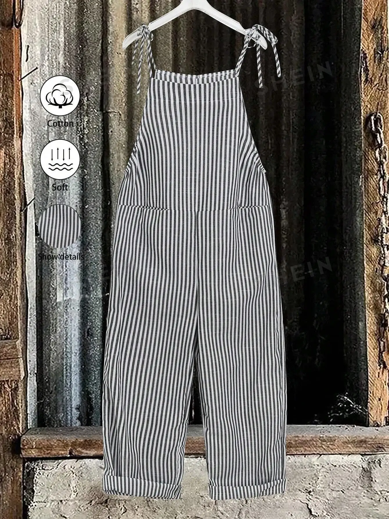 JORESS Women's Fashionable Striped Jumpsuit With Front & Mid Pockets And Waist Tie