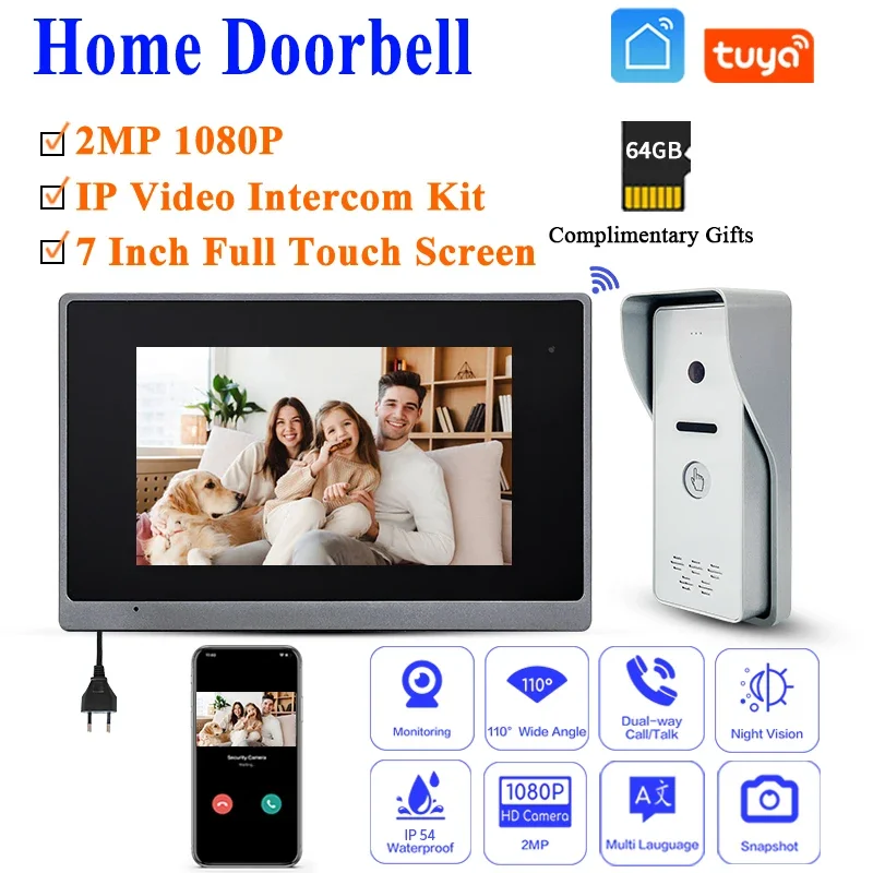 

Street Panel Outdoor Touch Panel doorphone Camera 2MP HD Doorbell Built-in PSU Control TUYA WIFI Electric Lock Black