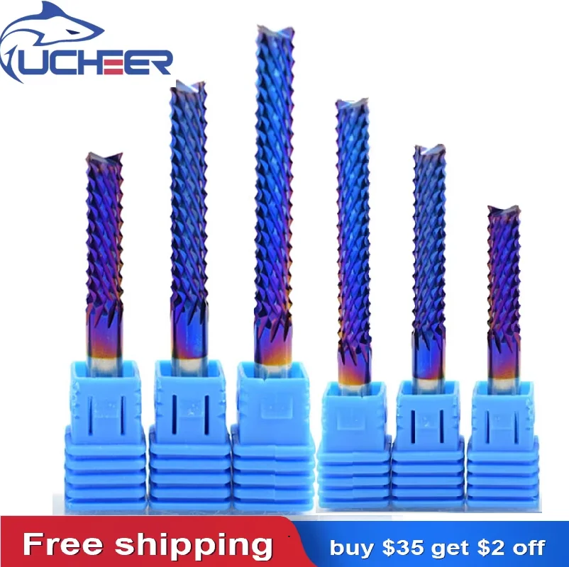 UCHEER 3.175-10mm SHK Solid Carbide Corn End Mill Milling Cutter Router Bit Nano Blue Engraving Router Tools CNC Endmill