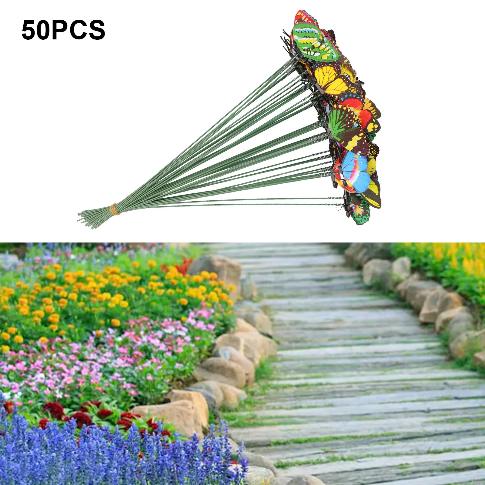 50PCS/set Butterflies Garden Yard Plant Colorful Whimsical Butterfly Stake Decoracion Outdoor Decor Gardening Decoration