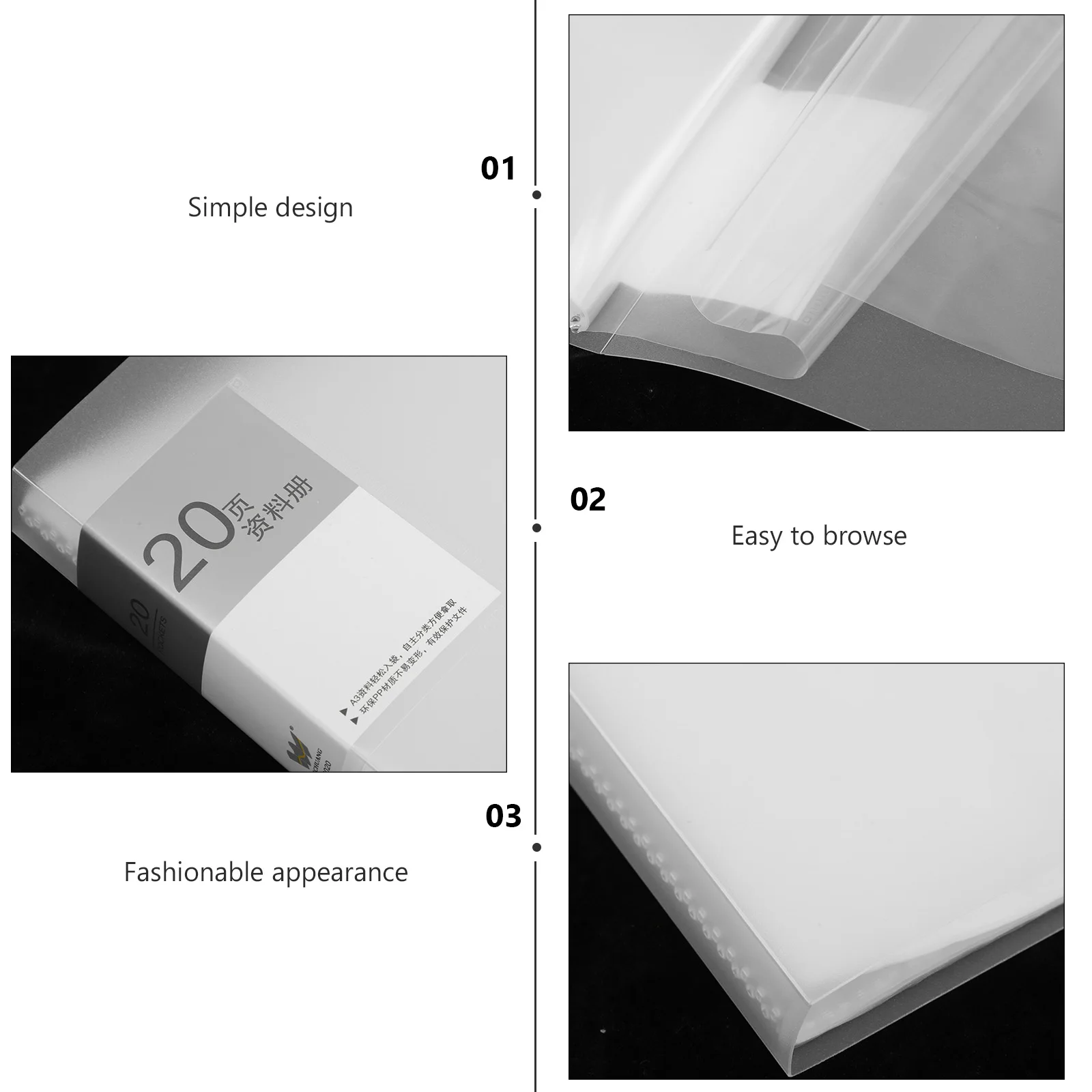 

A3 20 Pages Transparent Document File Office Supplies Large Capacity Binder Organizer Storage Pouch Plastic Display Book Study