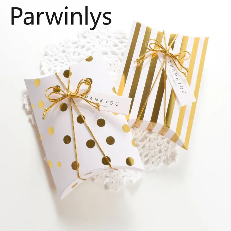 

5-100 PCS Creative Korean Gilding Gift Packaging Towel Folding Paper Pillow Box Candy Wholesale Wedding Party Holiday Christmas