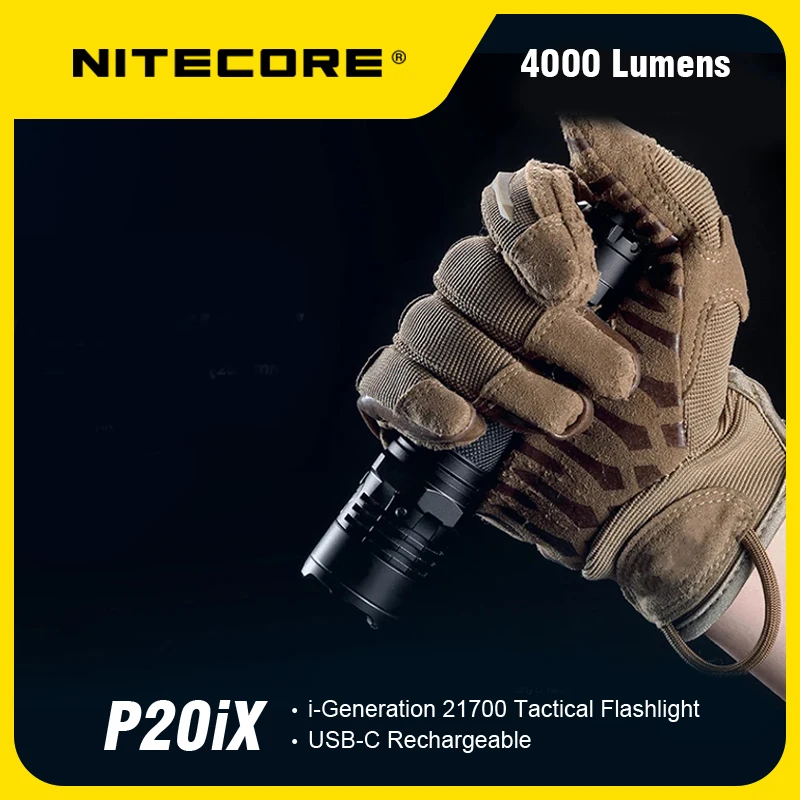 Nitecore P20iX USB-C Rechargeable Tactical Flashlight with NL2150HPi 5000mAh Battery 4000Lumens Self-defense Troch Light