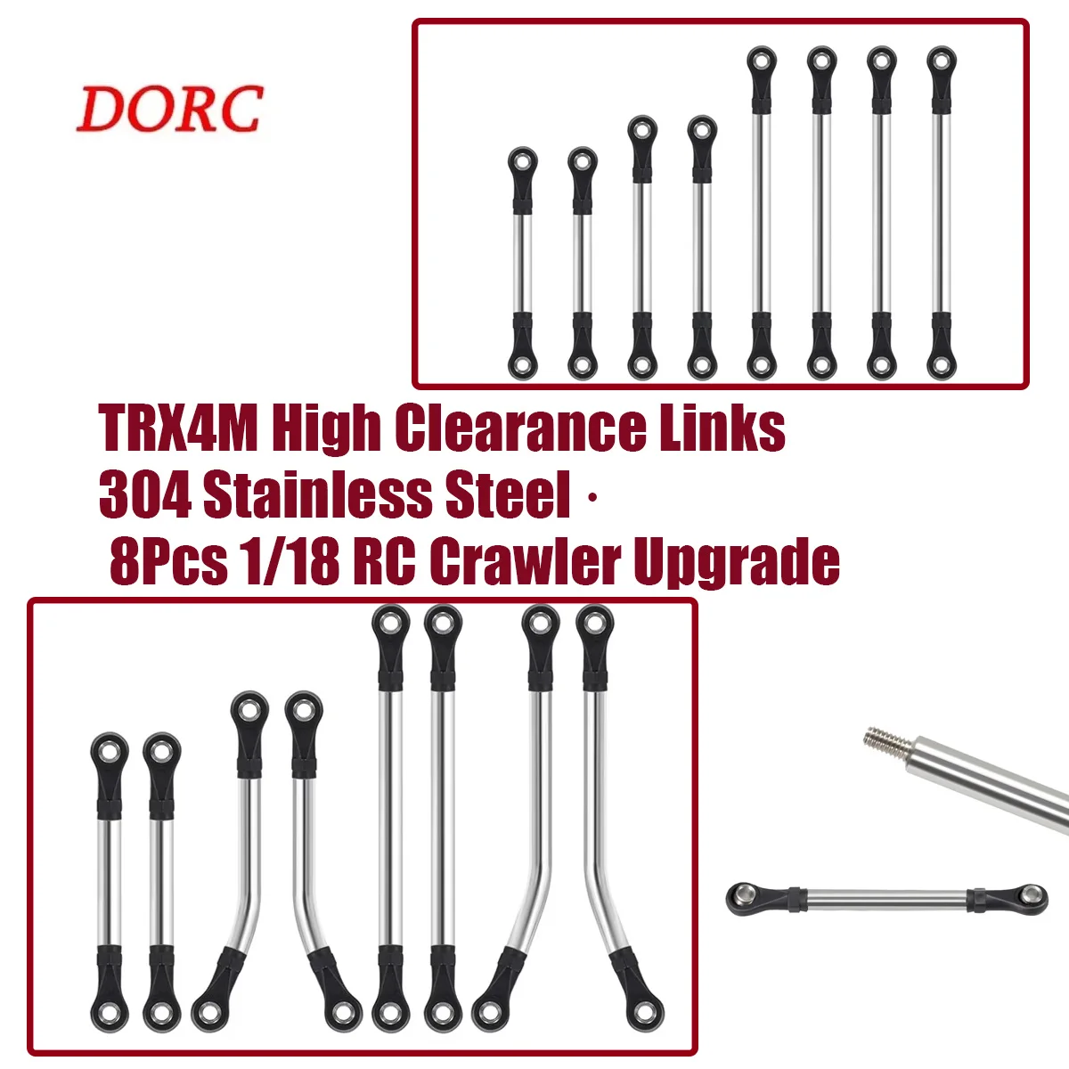 TRX4M High Clearance Suspension Links 8Pcs – Stainless Steel Chassis Link Set for 1/18 RC Crawler Upgrade