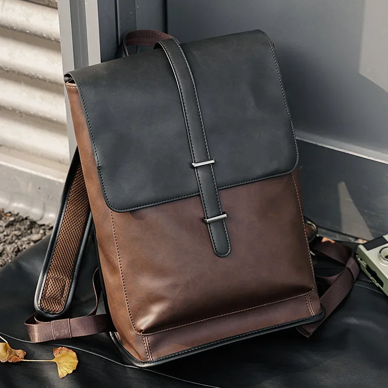 

Vintage Backpack Men Laptop Bag Luxury PU Leather Men's Backpacks Large Capacity Travel Backpacks Students SchoolbagsBackbags