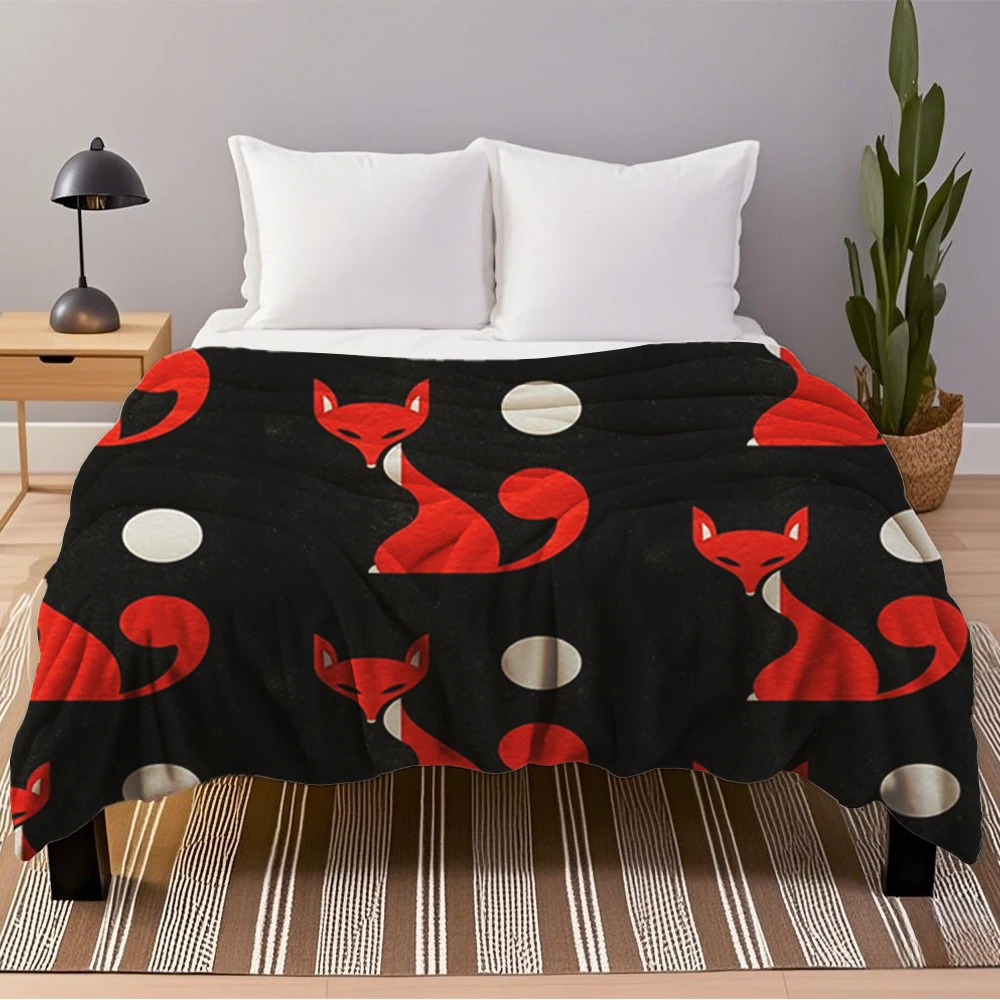 

Flannel Blanket Fox and Moon Semicolon Version for car Ethnic bedsheet Pill Non shedding non fading resistant Blankets Elderly