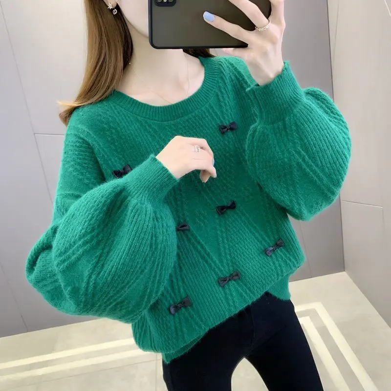 Women's Autumn and Winter Fashion Office Lady Simplicity O-neck Long Sleeve Sweater Women Clothing Casual All-match Loose Tops