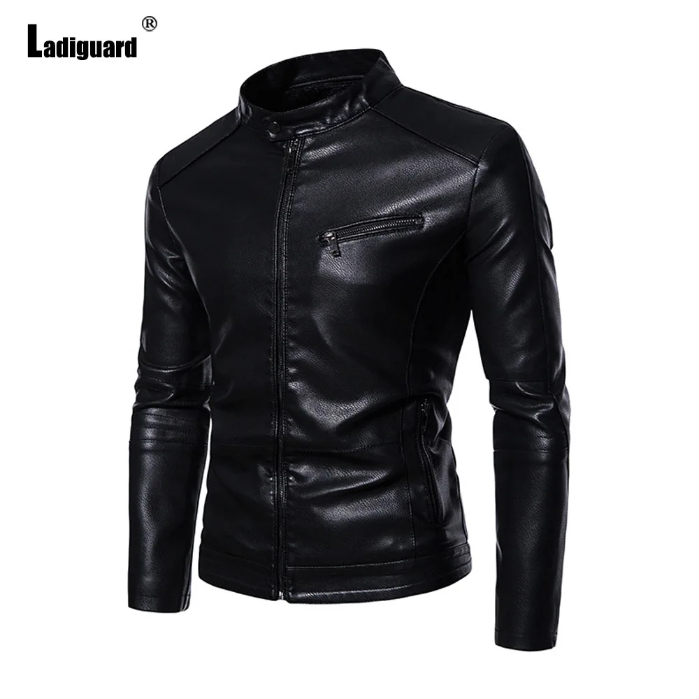 Men\'s Pu Leather Jackets Mandarin Collar Outerwear Gray Soft Luxury Faux Leather Jacket Mens Motorcycle Fashion Zipper Coats New