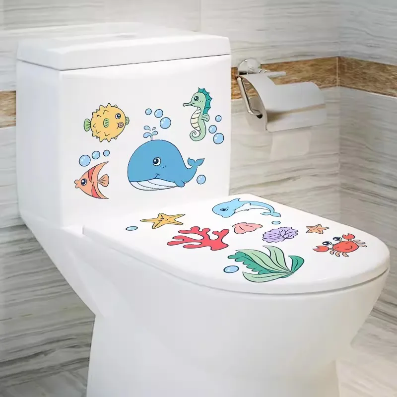 

T709# Sea Animal Wall Sticker Bathroom Toilet Decor Living Room Cabinet Home Decoration Decals Beautify Self Adhesive Mural