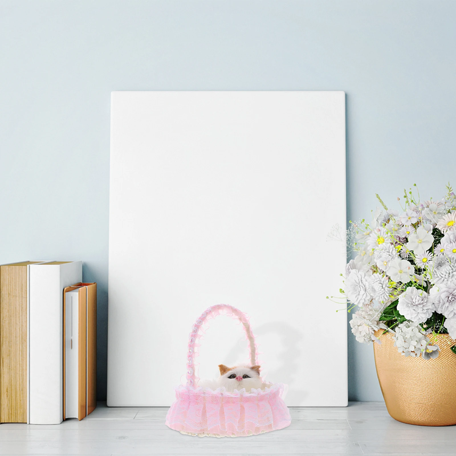 

1 set 1 Set Lace Storage Basket Mini Flower Basket For Wedding Home Decor Cat Design Handle Lightweight Foldable