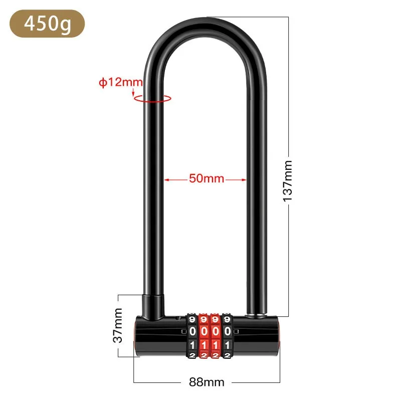 Extended U-shaped Anti-theft Combination Lock Double Glass Door Shop Door Padlock Bicycle Lock Bike Accessories Outdoor Sports