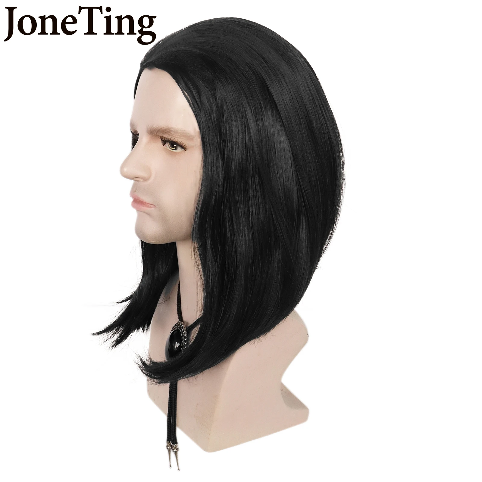 JT Synthetic Vincent Vega Cosplay Wig Pulp Fiction John travolta Cosplay Wig Long Bob Black Cosplay Wig and Necklace for Vega