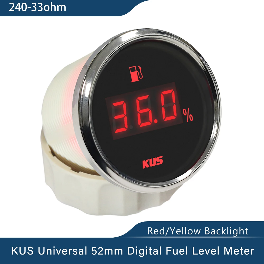 KUS Newest Digital 52mm Fuel Level Gauge 0-190ohm 240-33ohm Oil Tank Level Indicator for Car Boat Truck Marine Yacht 12V 24V