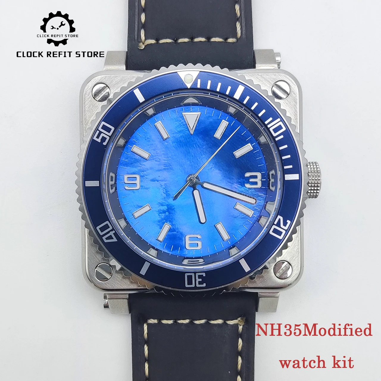 42mm-square-nh35-men's-watch-set-with-blue-mother-of-pearl-dial-aluminum-bezel-sapphire-crystal-exhibition-back-leather-strap