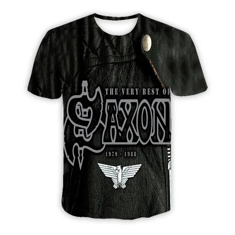 SAXON Band 캐주얼 티셔츠 3D 프린트 남성 힙합 티셔츠 패션 하라주쿠 반소매 o 넥 키즈 탑 유니섹스 의류