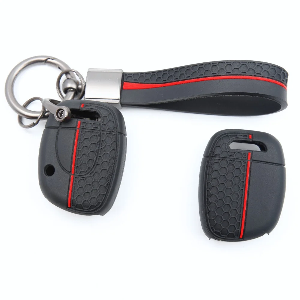 Silicone Car Key Fob Cover For Renault Twingo Clio Kangoo Master with ring wrist strap Daily Protection Long Lasting