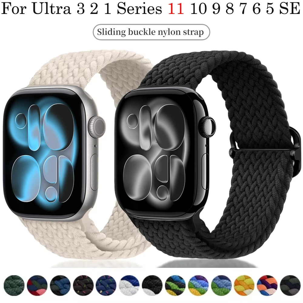 สายไนลอนสำหรับแอปเปิ้ลวอทช์ซีรีส์ 11 10 46 มม.42 มม.อัลตร้า 3 2 49 มม.สายรัดข้อมือระบายอากาศไอวอทช์ 9 8 7 6 5 3 SE 45 มม.41 มม.44 มม.40 มม.