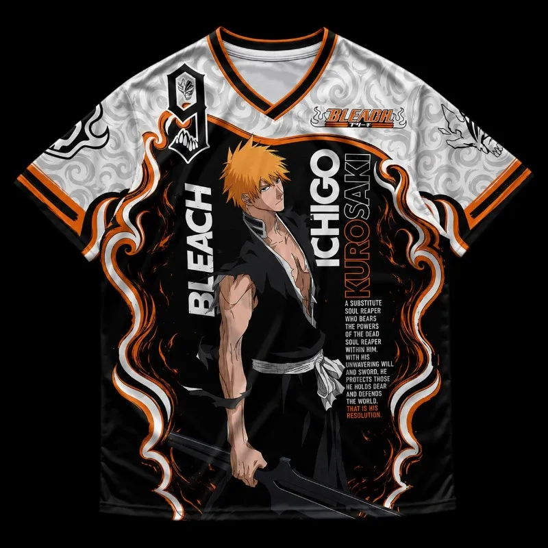 Orange Flame Samurai V Neck Hockey Jersey, All Over Print Mesh Short Sleeve, Unisex Streetwear Anime Inspired Uniform