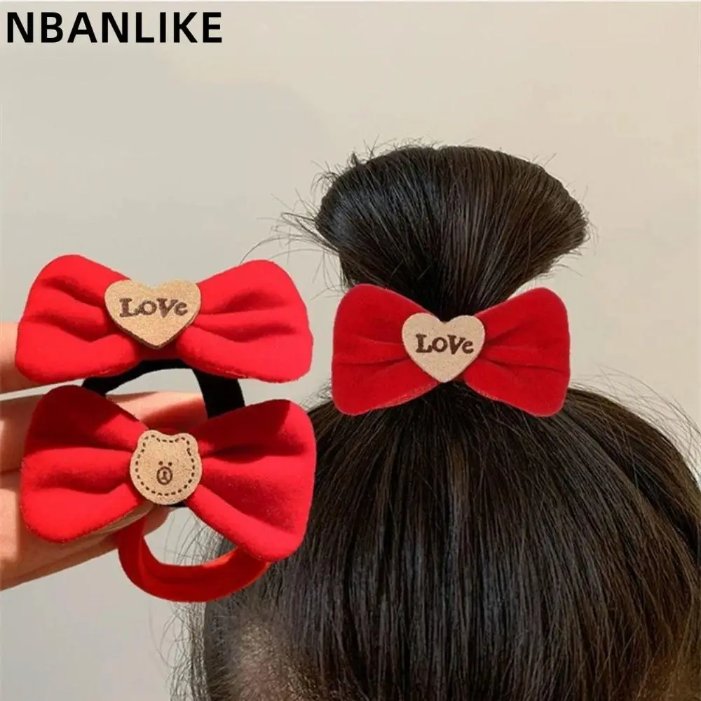 

Fashion Cute Red Bow Hair Scrunchies Sweet Velvet Elastic Hair Band New Year Hair Rope Hair Accessories