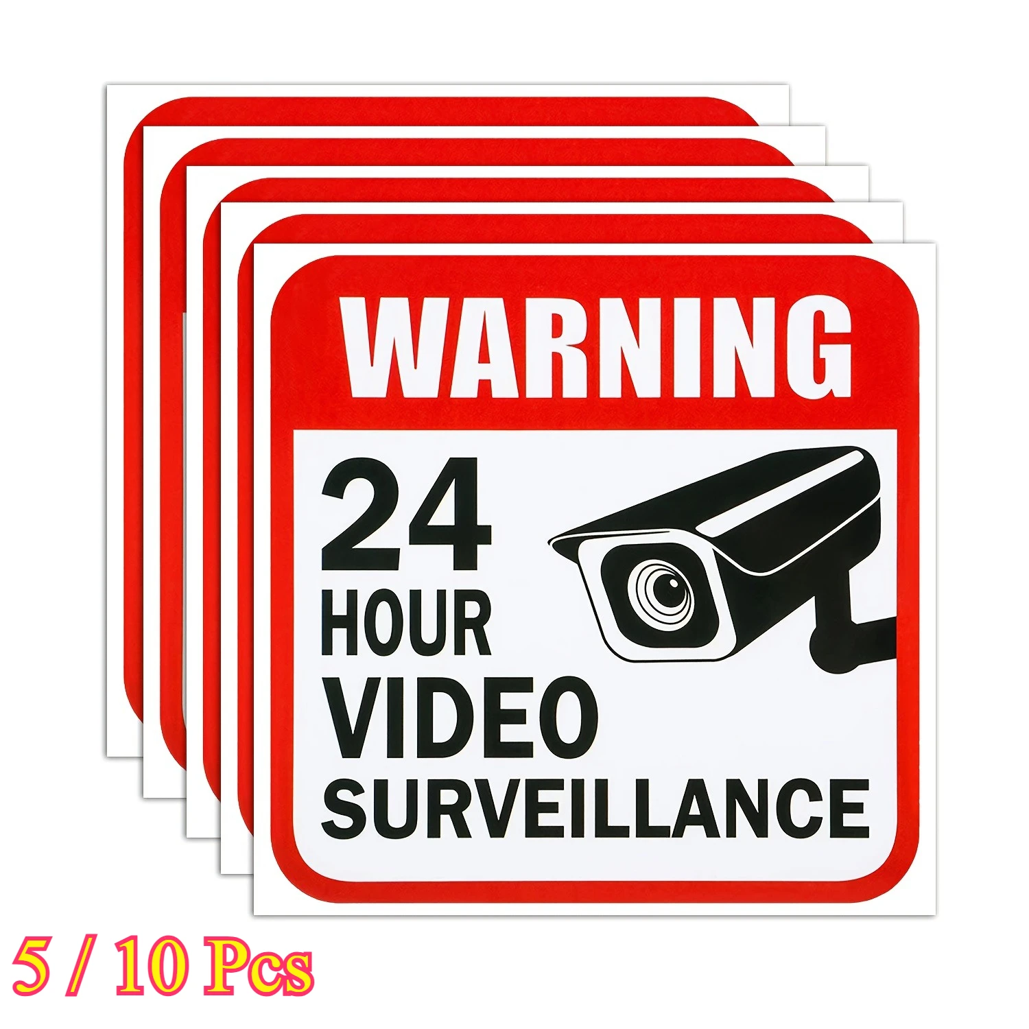 5/10Pcs Security Warning Stickers for Door Window, Surveillance Alarm Decals, Theft Deterrent Sign for Home Shop Store