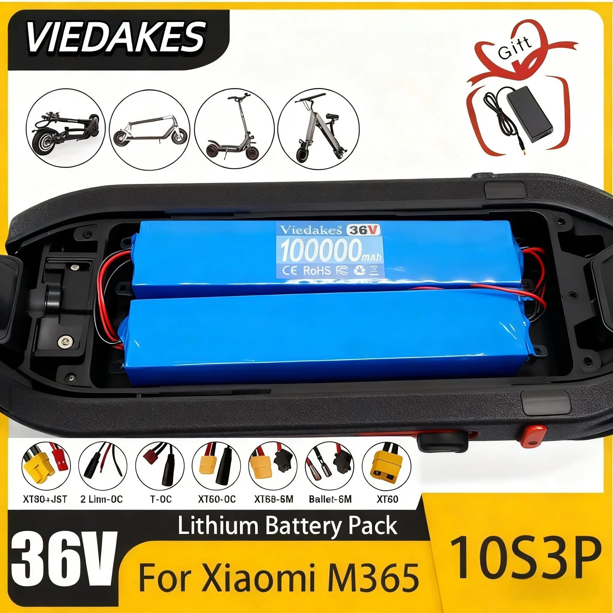 

36V 100000mAh 18650 Rechargeable Lithium Battery Pack 10S3P Power Modified Bicycle Scooter Electric Vehicle with BMS+charger