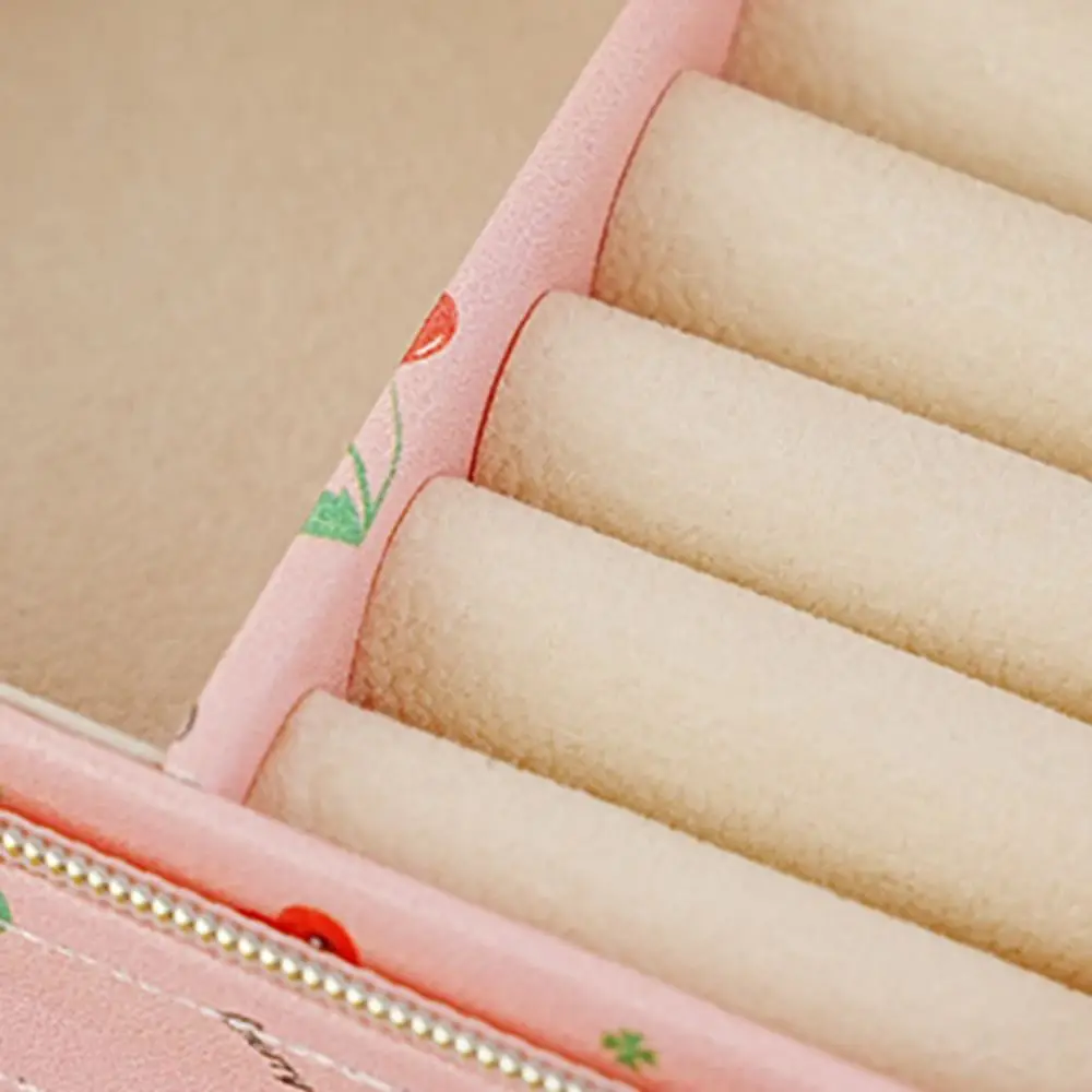 

Cherry Flower Jewelry Packing Bag PU Leather Rings Necklace Earrings Storage Case Organizer Large Capacity