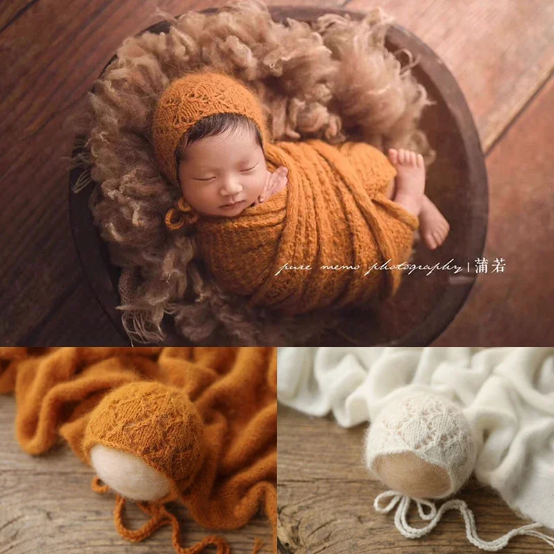 Baby photography small hat newborn photography mink fur knitted wrapped cloth props baby photography cute theme  신생아사진