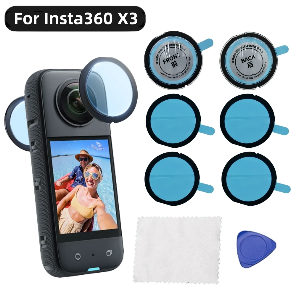 Protetores de Lente para Insta360 X3, Capa Protetora Premium Anti-Risco com Adesivo, Acessórios para Câmera de Ação