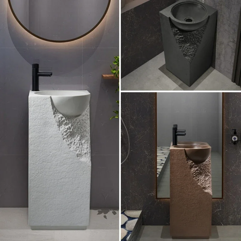 Outdoor courtyard column basin integrated floor style artistic wash basin Personalized hotel bathroom creative wash basin