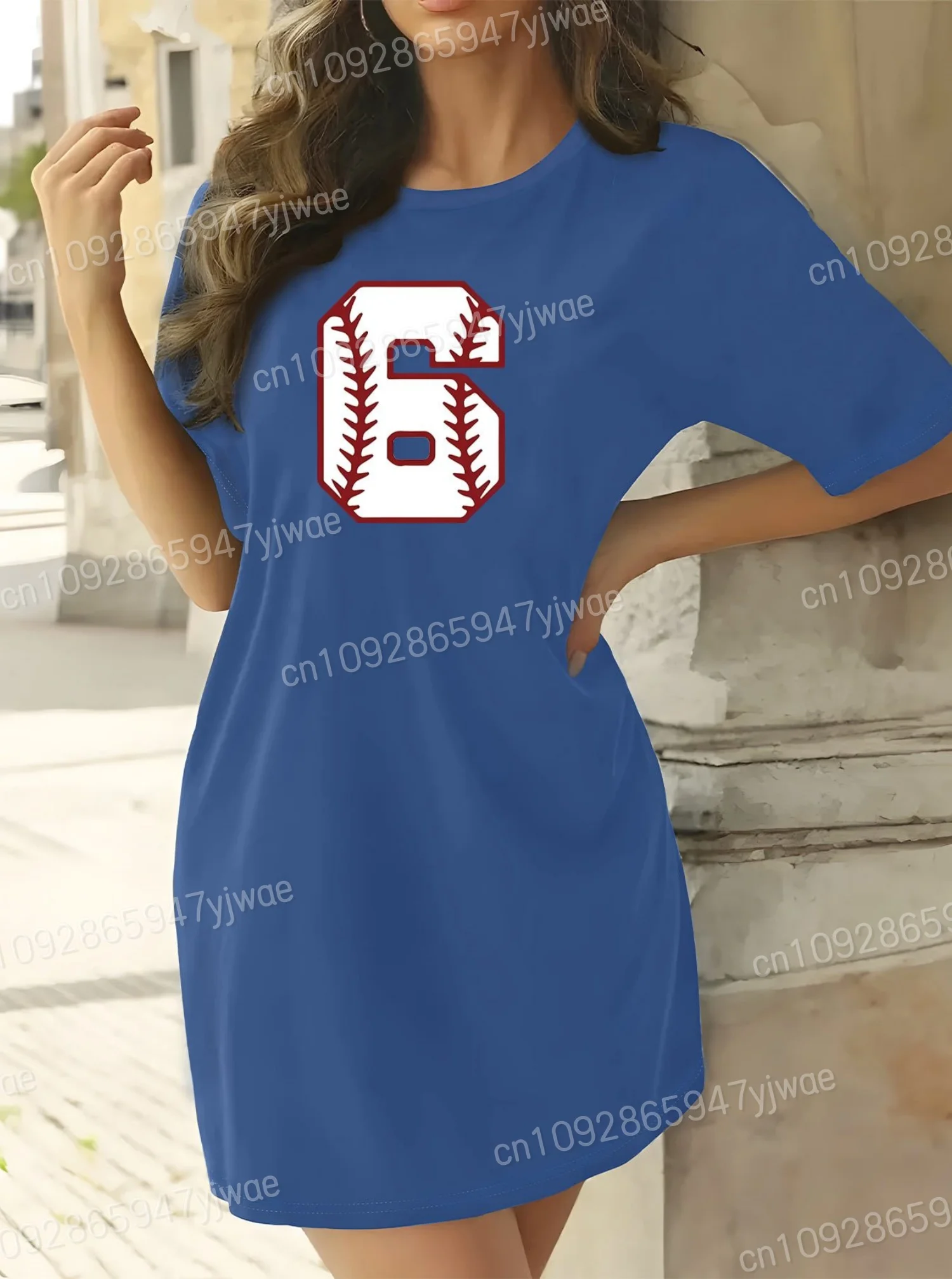 2025 Zomer Nieuwe Vrouwen T-shirt Jurk Losse Casual 6 Gedrukt O-hals Dame Korte Mouw Trui Jurken Vrouwen Kleding
