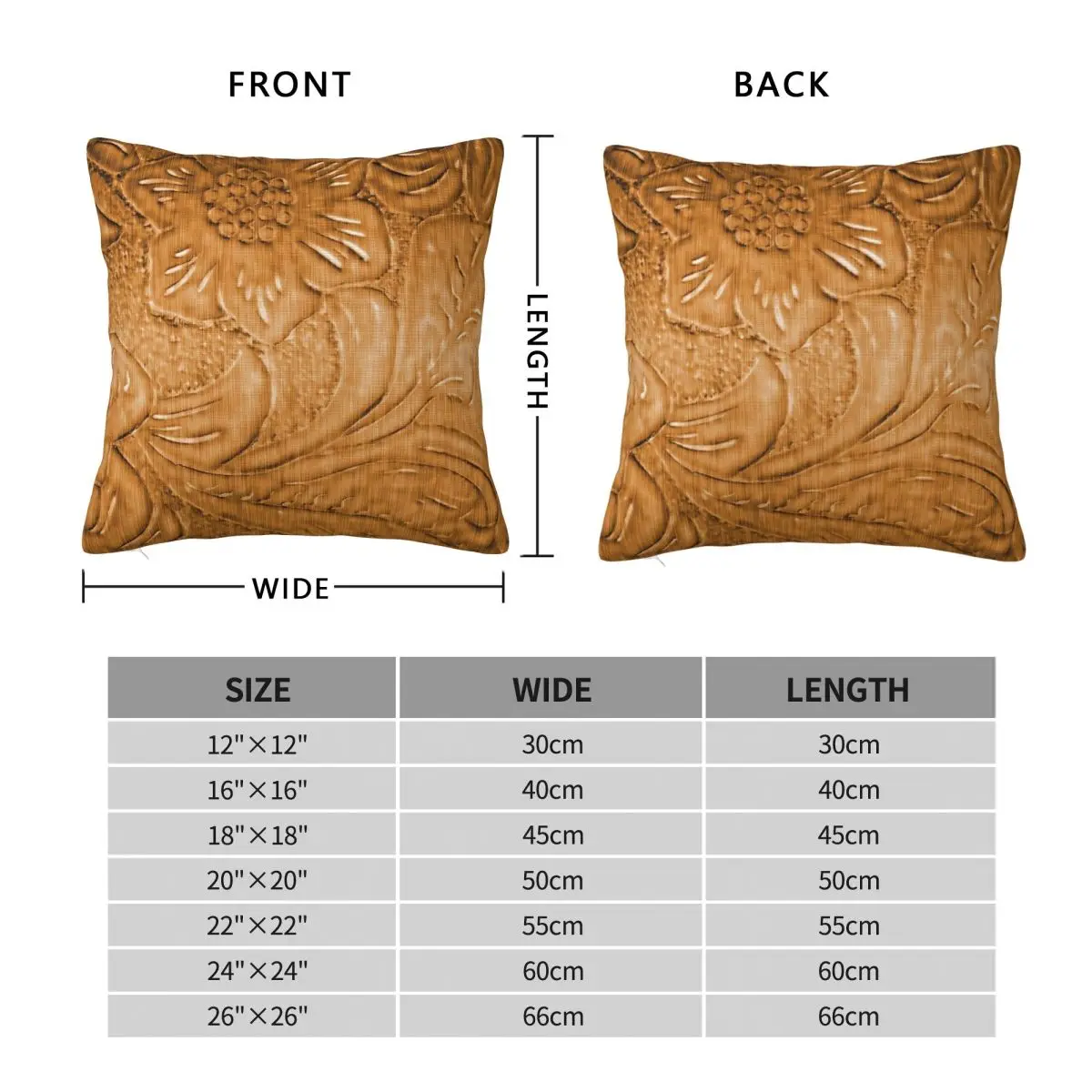 Golden Tan Tooled Square Pillowcase Polyester Linen Velvet Creative Zip Decor Home Cushion Case