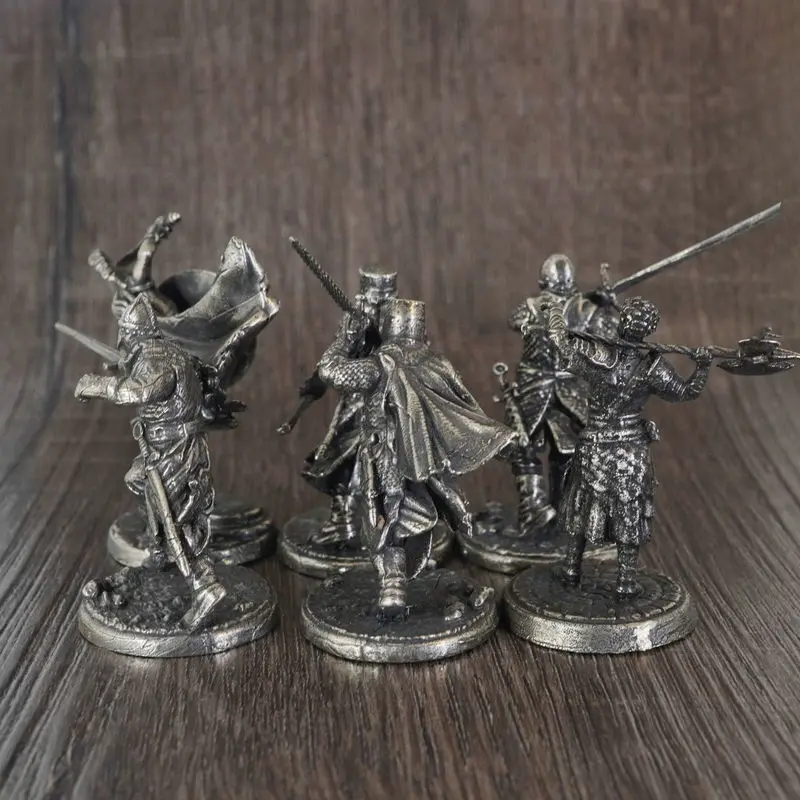 European Medieval Warrior Model Figurine Vintage White Copper Ornament for Home Decor Collectible Statue